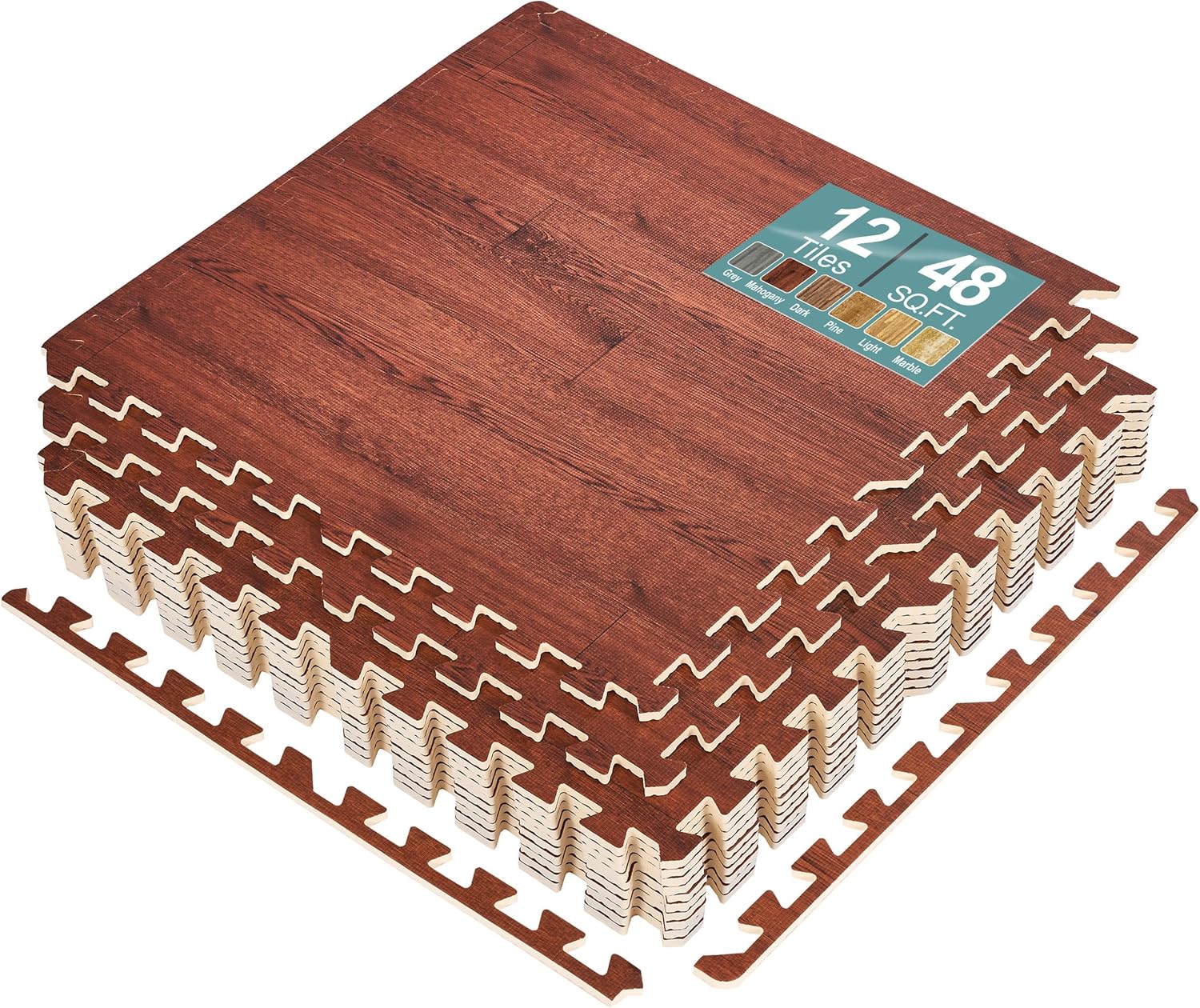 Sorbus 48Sq. Ft. Wood Grain Floor Tiles Foam Mat EVA Interlocking Mats Tile 3/8-...