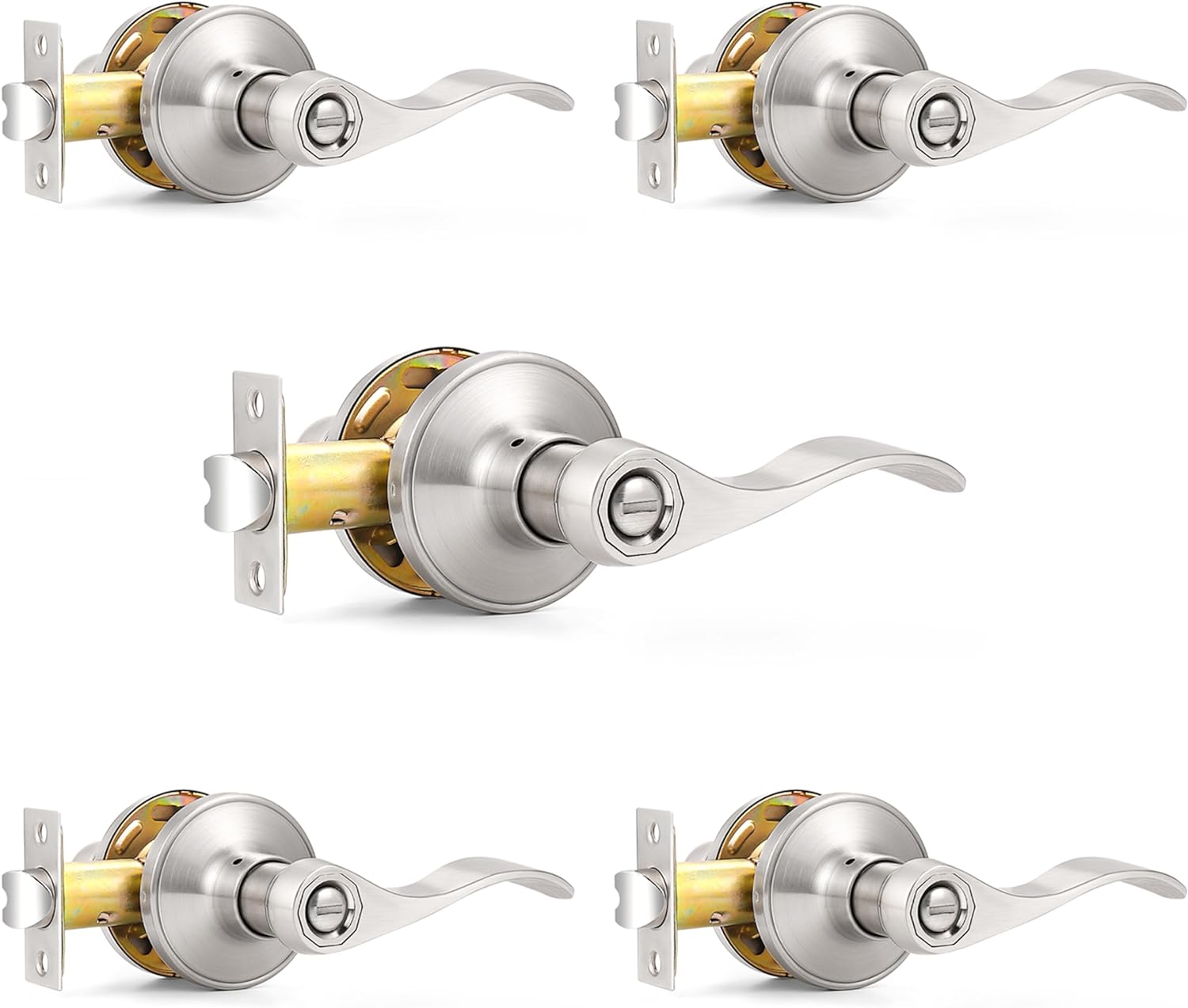 Probrico Wave Style Privacy Bed Bath Door Levers in Satin Nickel Finish, Interio...