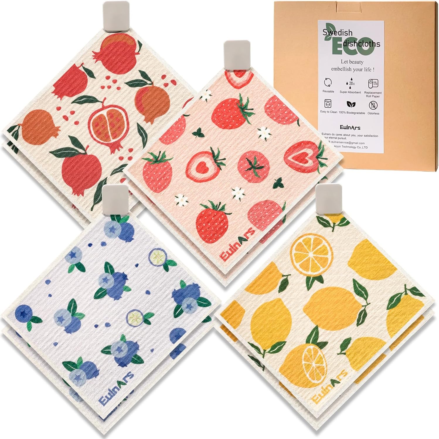 Swedish Dishcloths for Kitchen, 8 Pack Reusable Paper Towels with Clips, Non-Scr...