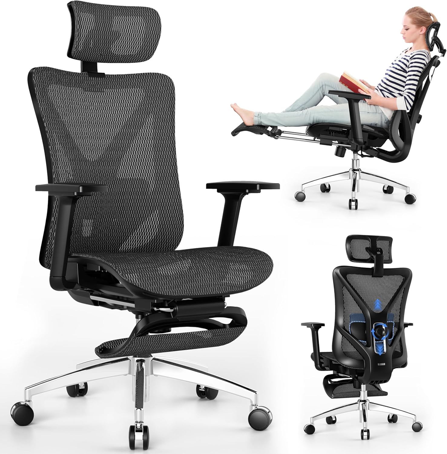 GABRYLLY Ergonomic Office Chair with Adjustable Lumbar Support, 3D Armrests & He...