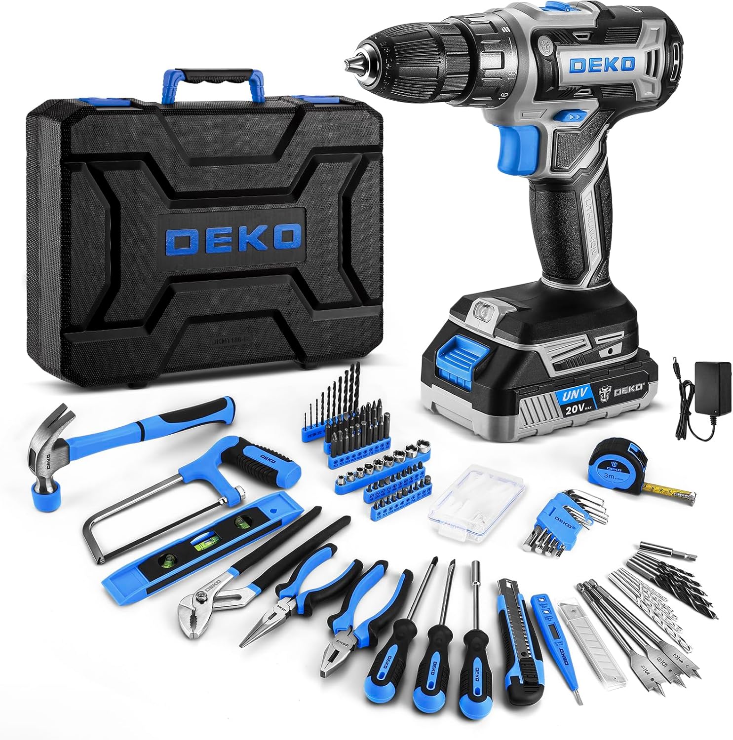 Cordless Drill Tool Kit Set: DEKOPRO 20V Power Drill Tool Box with Battery Elect...