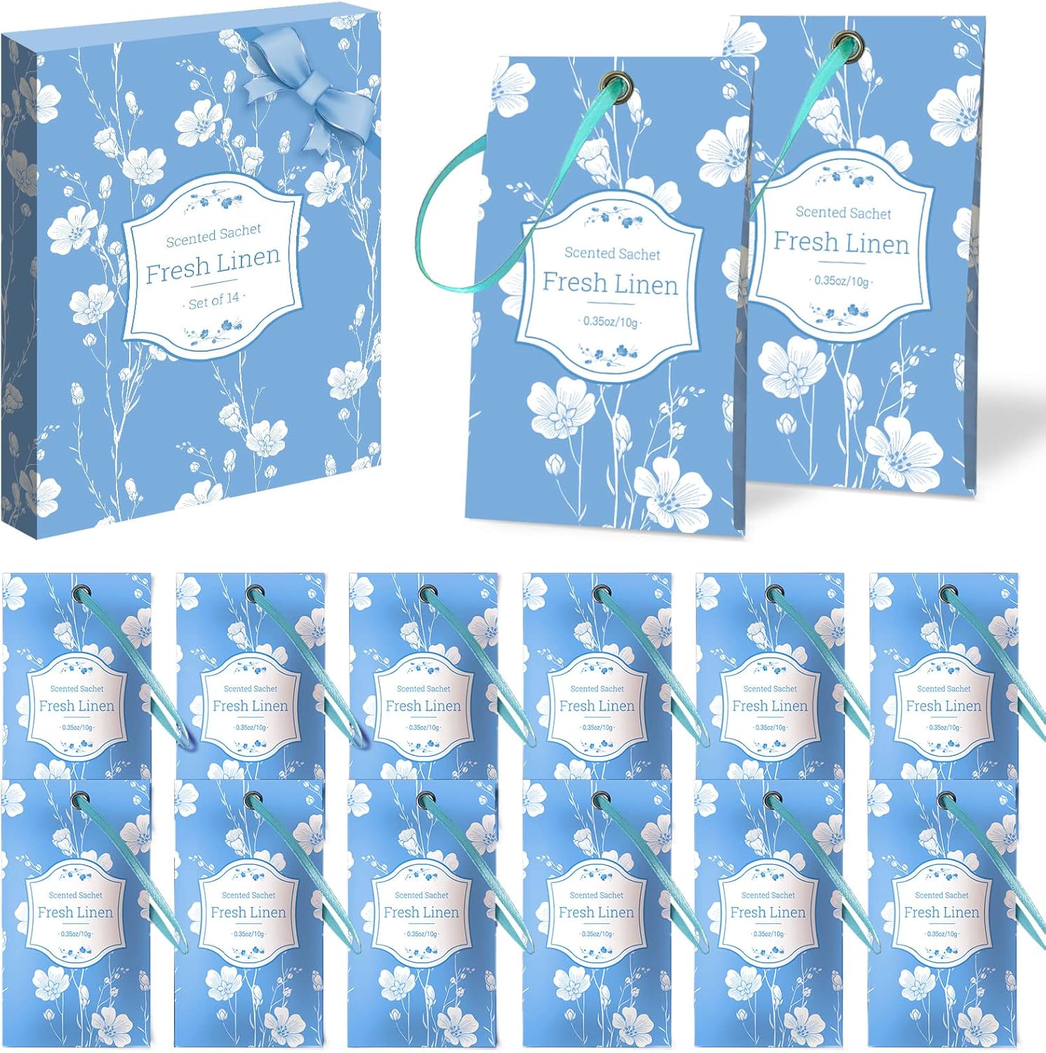 DERDUFT Scented Sachet Bags, Wardrobe Sachets, Fresh Linen, Pack of 14, for Clos...