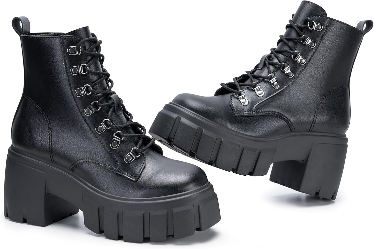 FITORY Women’s Combat Boots Lightweight Lace up Side Zipper Ankle Botas High Hee...