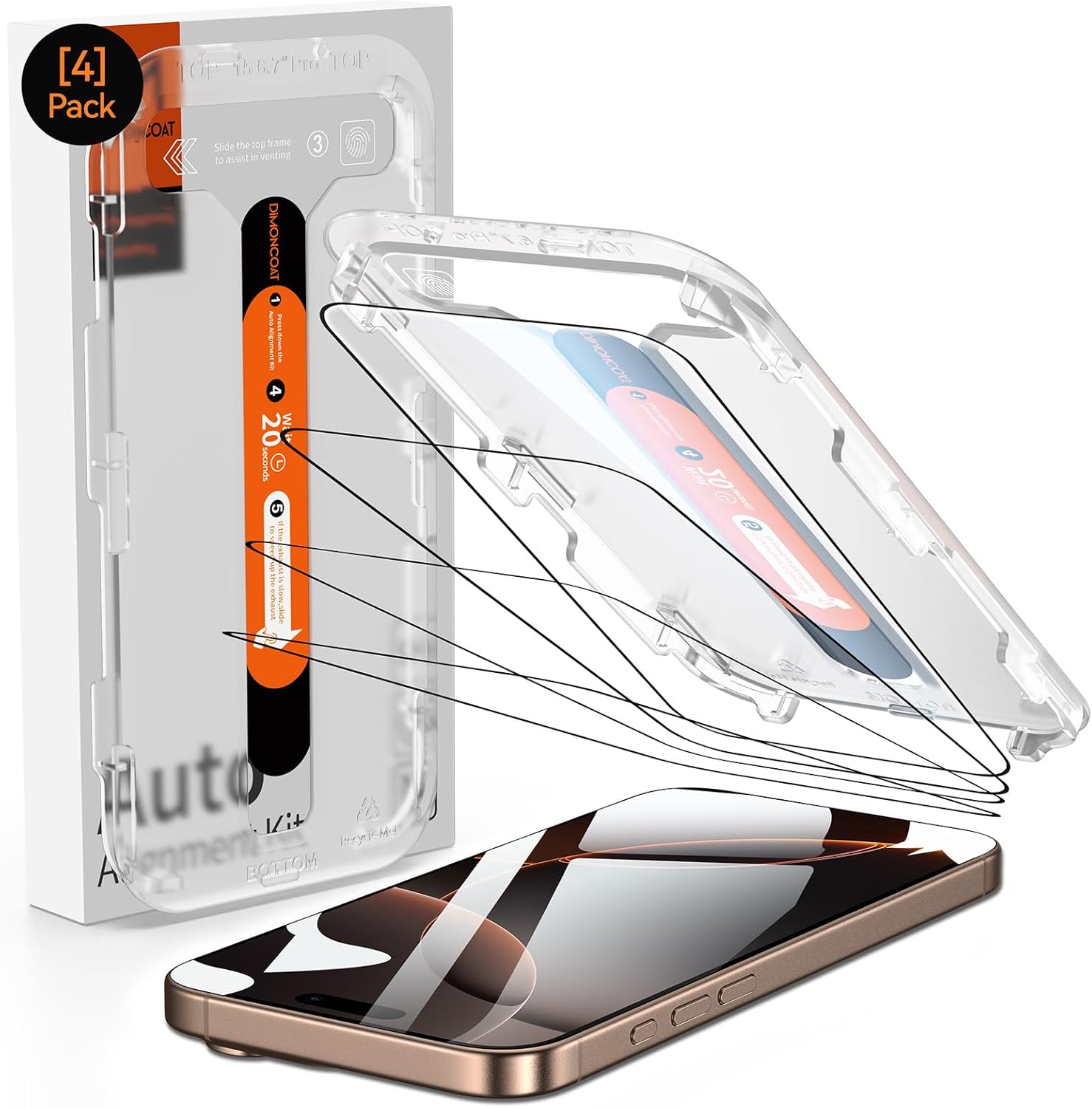 DIMONCOAT 4-Pack TOP 9H+ Glass for iPhone 16 Pro Max Screen Protector 6.9"[13FT...