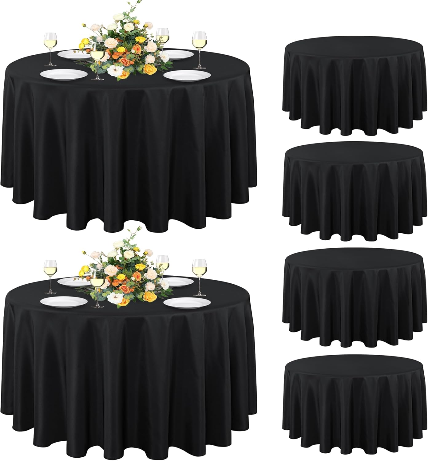 sancua 6 Pack Round Tablecloth 90 Inch Black, Stain and Wrinkle Resistant Table...