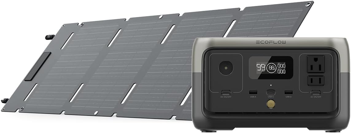 EF ECOFLOW Portable Power Station RIVER 2 with 45W Solar Panel, 256Wh LiFePO4 Ba...