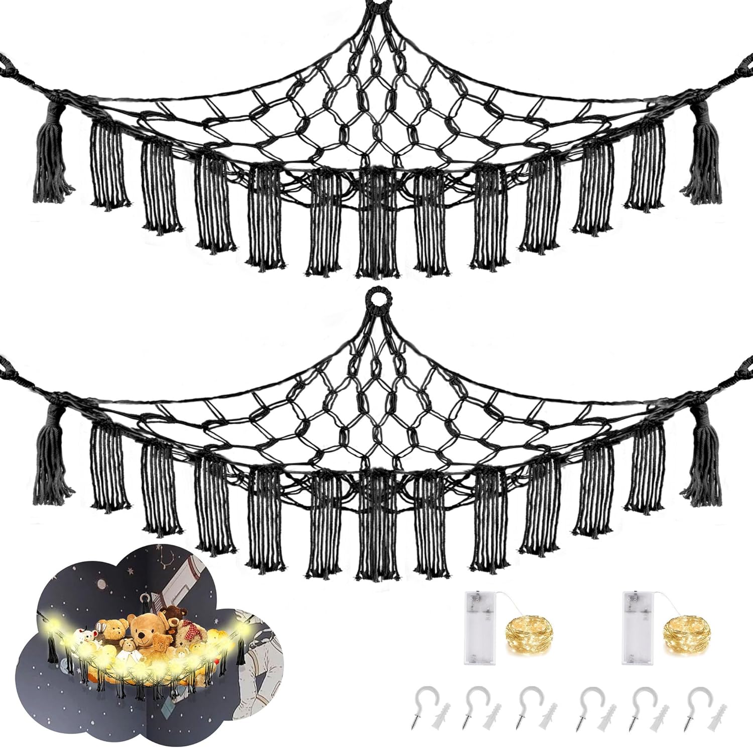 Stuffed Animal Hammock with LED Light, 2 Pack Toy Hammock for Stuffed Animals St...