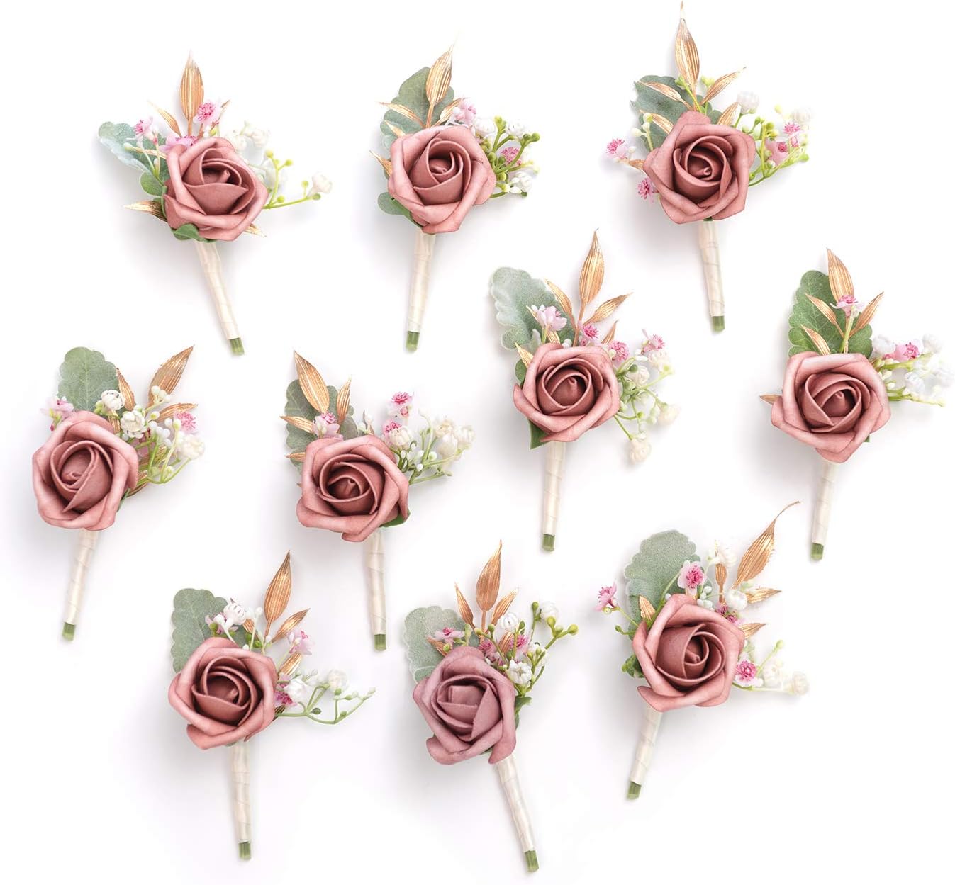 Ling's Moment Boutonniere for Men, 10pcs Groomsmen Guest Boutonniere, Artificial...