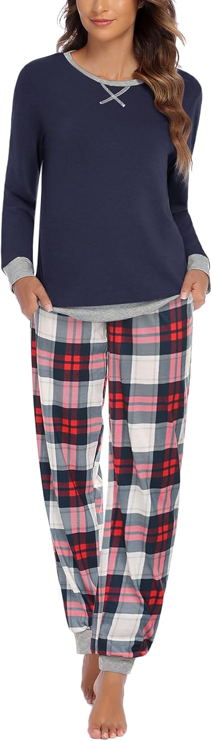 Ekouaer Pajamas Set for Women Long Sleeve Crew Neck Comfy Pjs Lounge Sets With P...