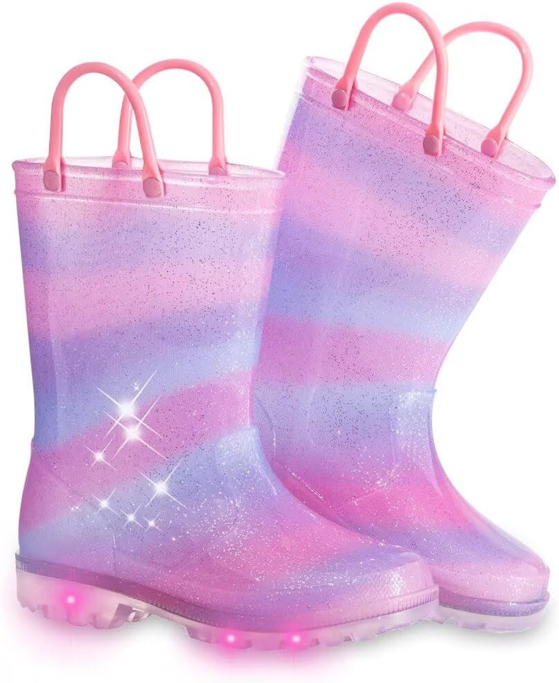 Toddler Kids Rain Boots Boys Girls Light Up Waterproof Boot with Handles 6 Toddl...