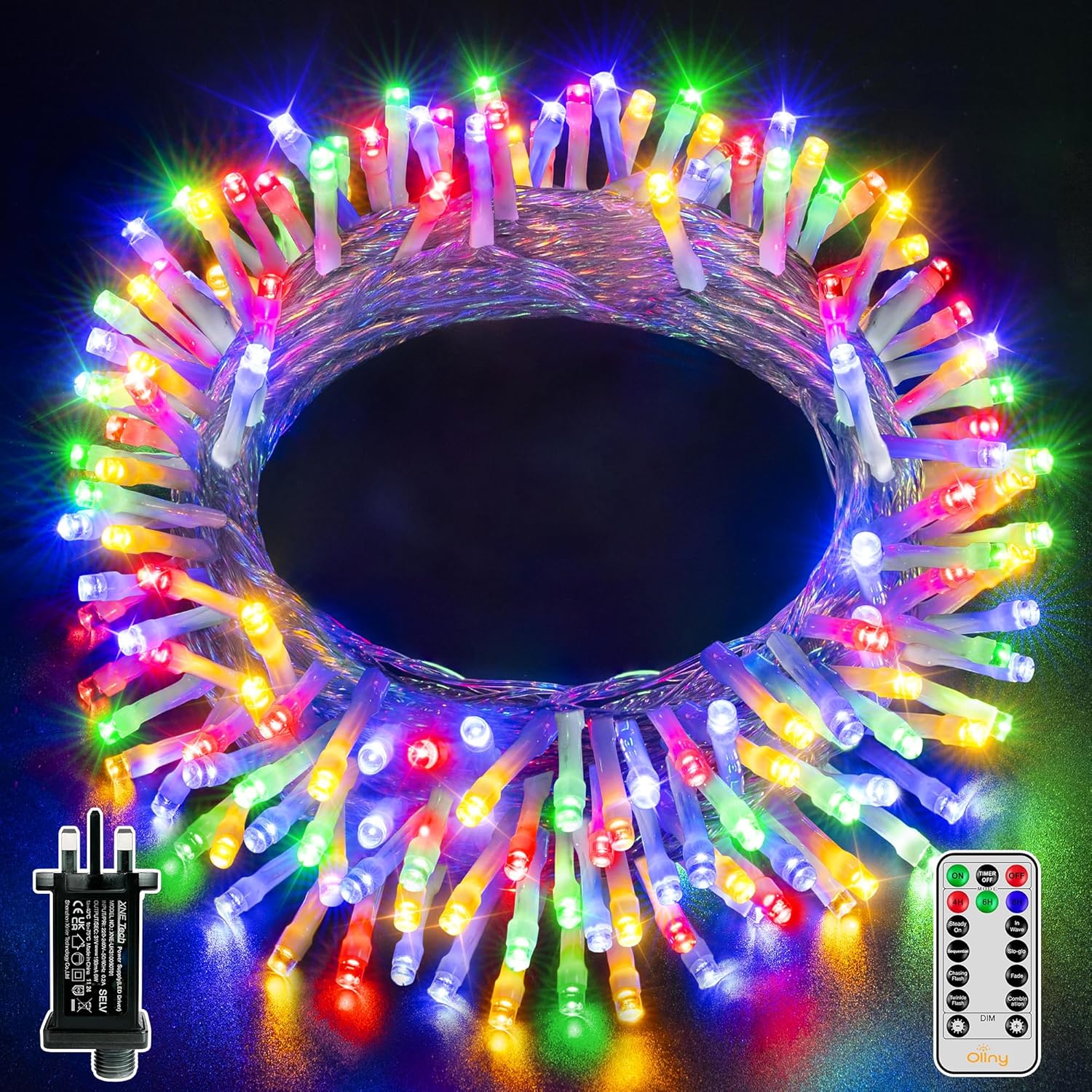 Ollny Christmas Tree Lights, 10m 100 LED Fairy Light Mains Powered, Waterproof O...