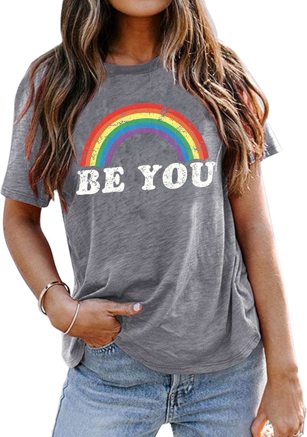 Rainbow Shirt Women Pride Shirt Rainbow Graphic Tees Shirts Letter Print Casual...