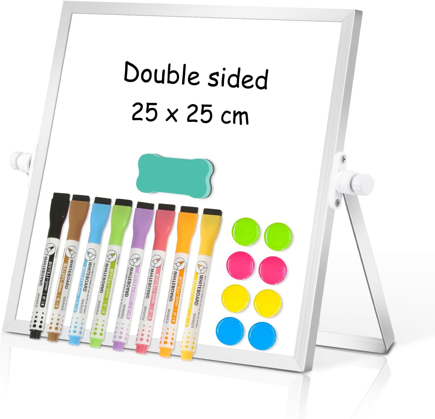 DOLLAR BOSS Magnetic Desktop Whiteboard 25x25cm Double Sided Dry Erase Small Whi...
