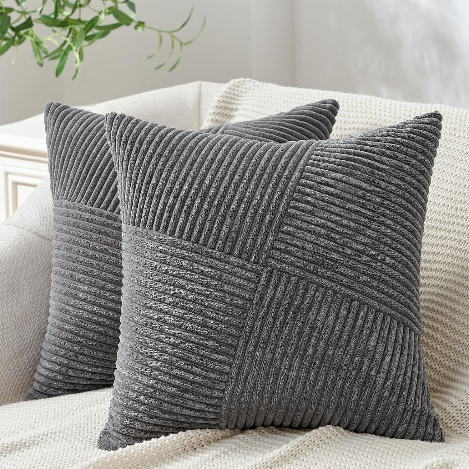 Topfinel Cushion Covers 50cm x 50cm，Grey Corduroy Patchwork Pinwheel Design for...