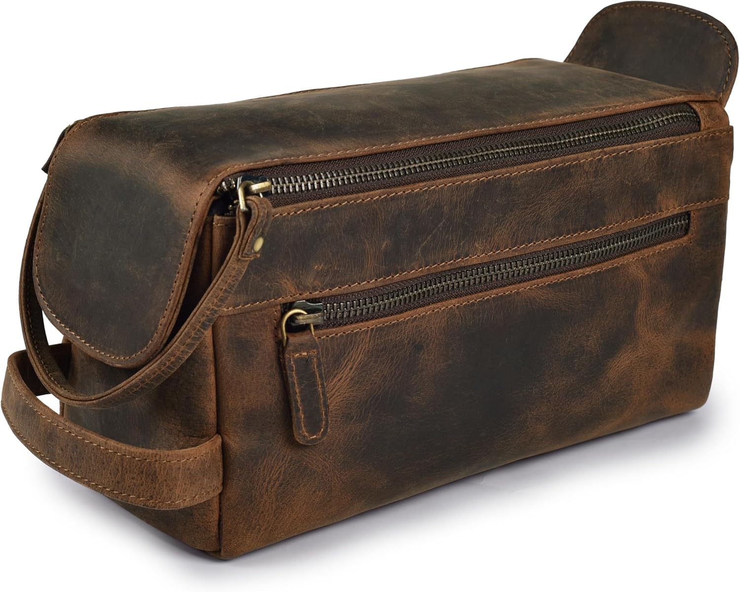 LEATHER VILLAGE Premium Leather Travel Toiletry Bag - Unisex Water-Resistant Tra...