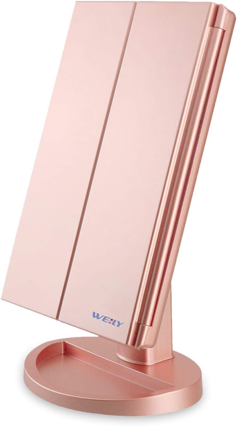 WEILY Makeup Mirror, 1x/2X/3X Trifold Makeup Mirror with 21 LED Lights and Adjus...