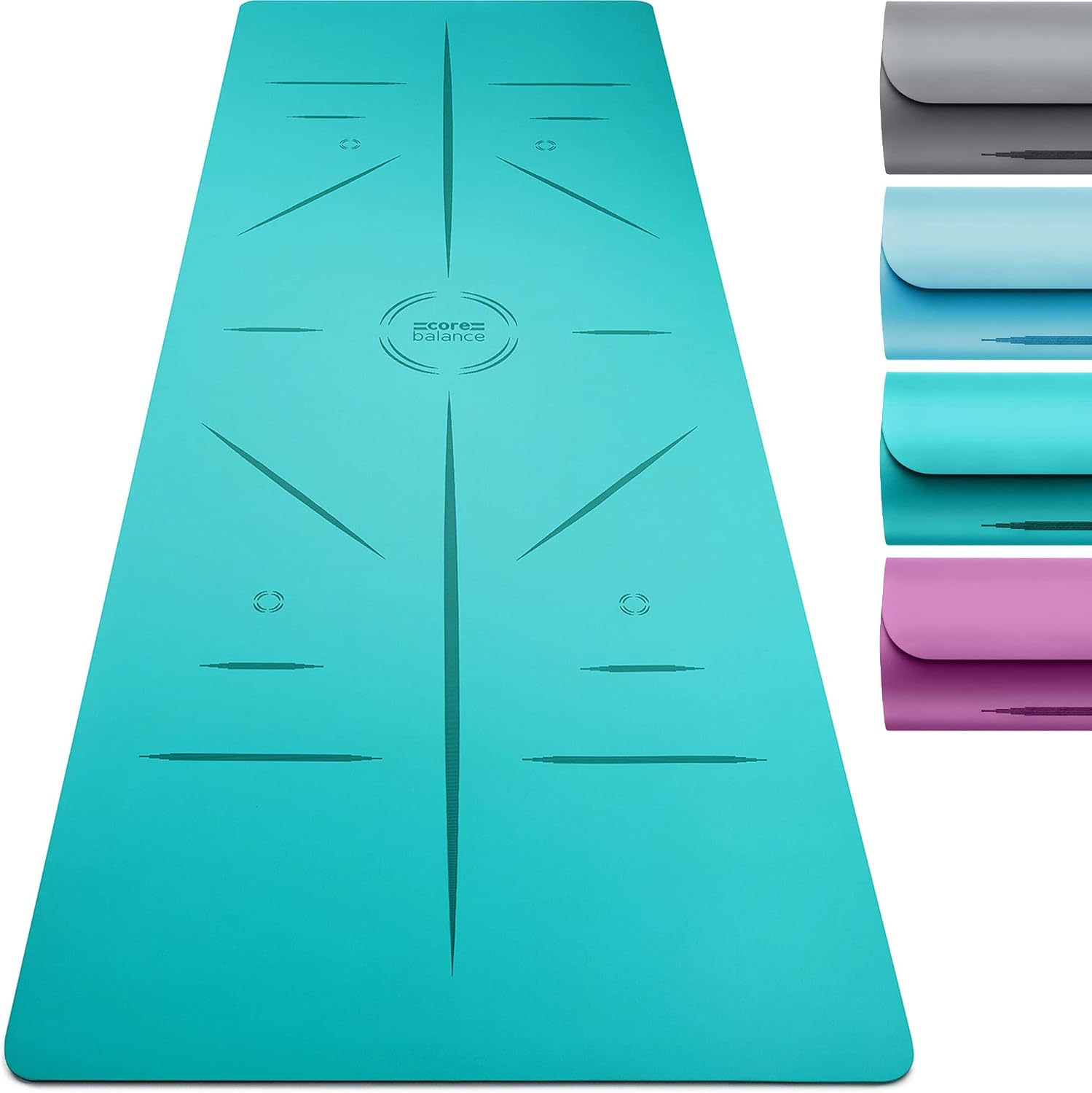 Core Balance Rubber Yoga Mat with Asana Alignment Lines Extra Wide Non Slip with...