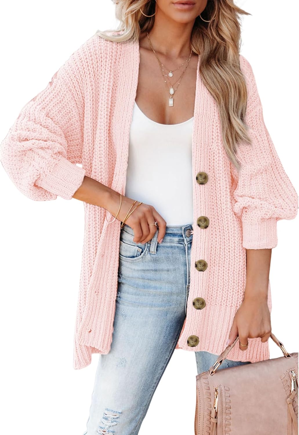 SHEWIN Women's Casual Long Sleeve Button Open Front Lightweight Cardigan Soft Ca...