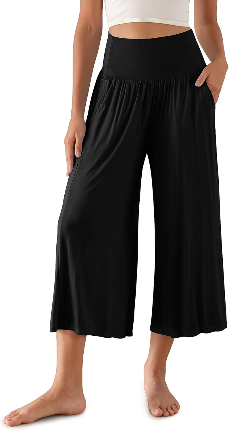 ODODOS Women's Wide Leg Palazzo Lounge Cropped Pants with Pockets Light Weight C...