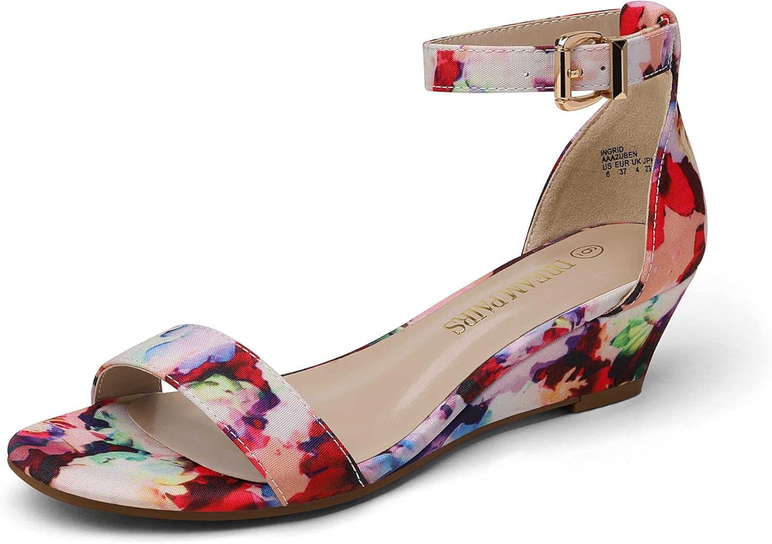 DREAM PAIRS Women's Ingrid Ankle Strap Low Wedge Sandal 8.5 Floral