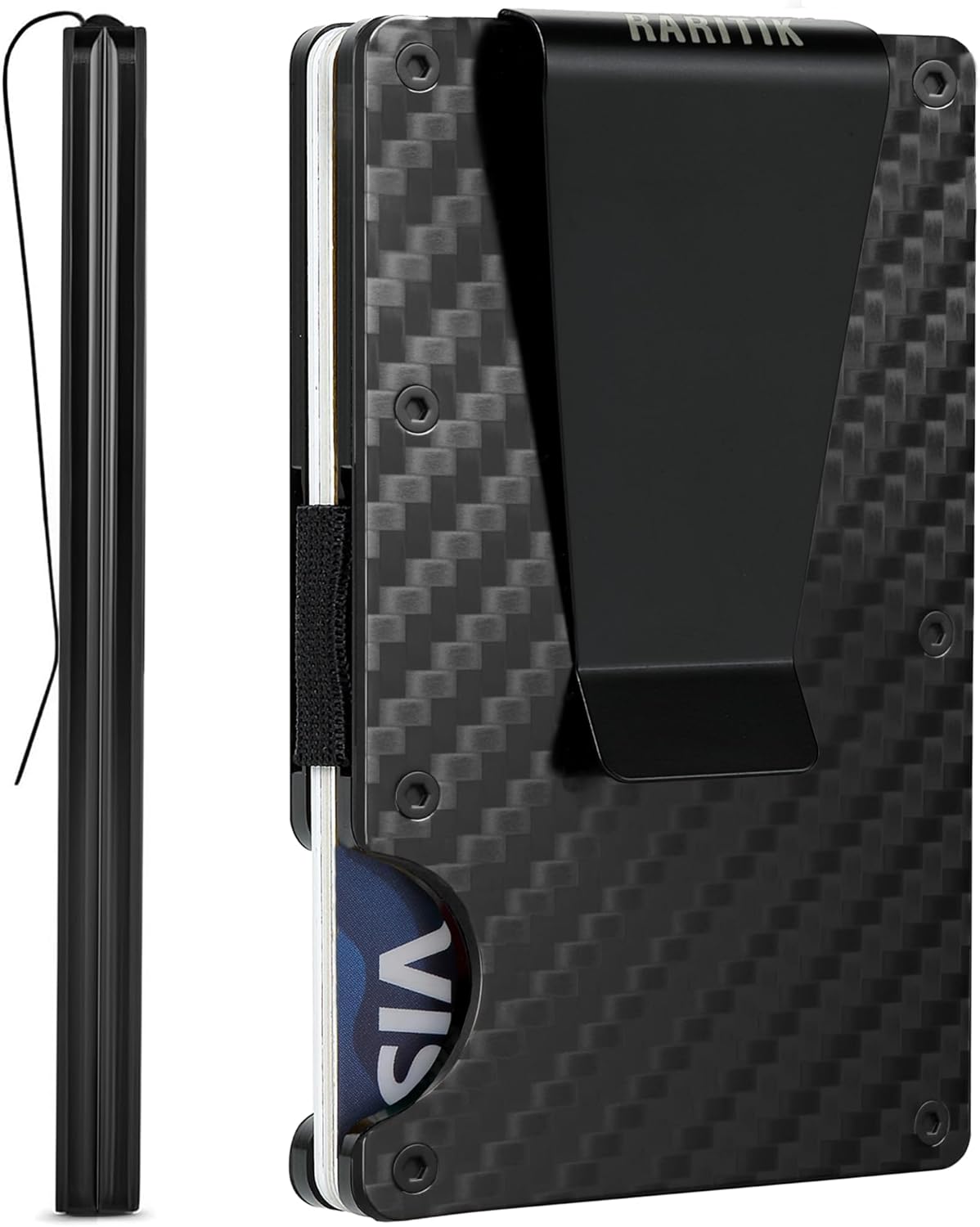 Minimalist Carbon Fiber Wallet for Men, Money Clip Cash Strap Wallet, RFID Block...