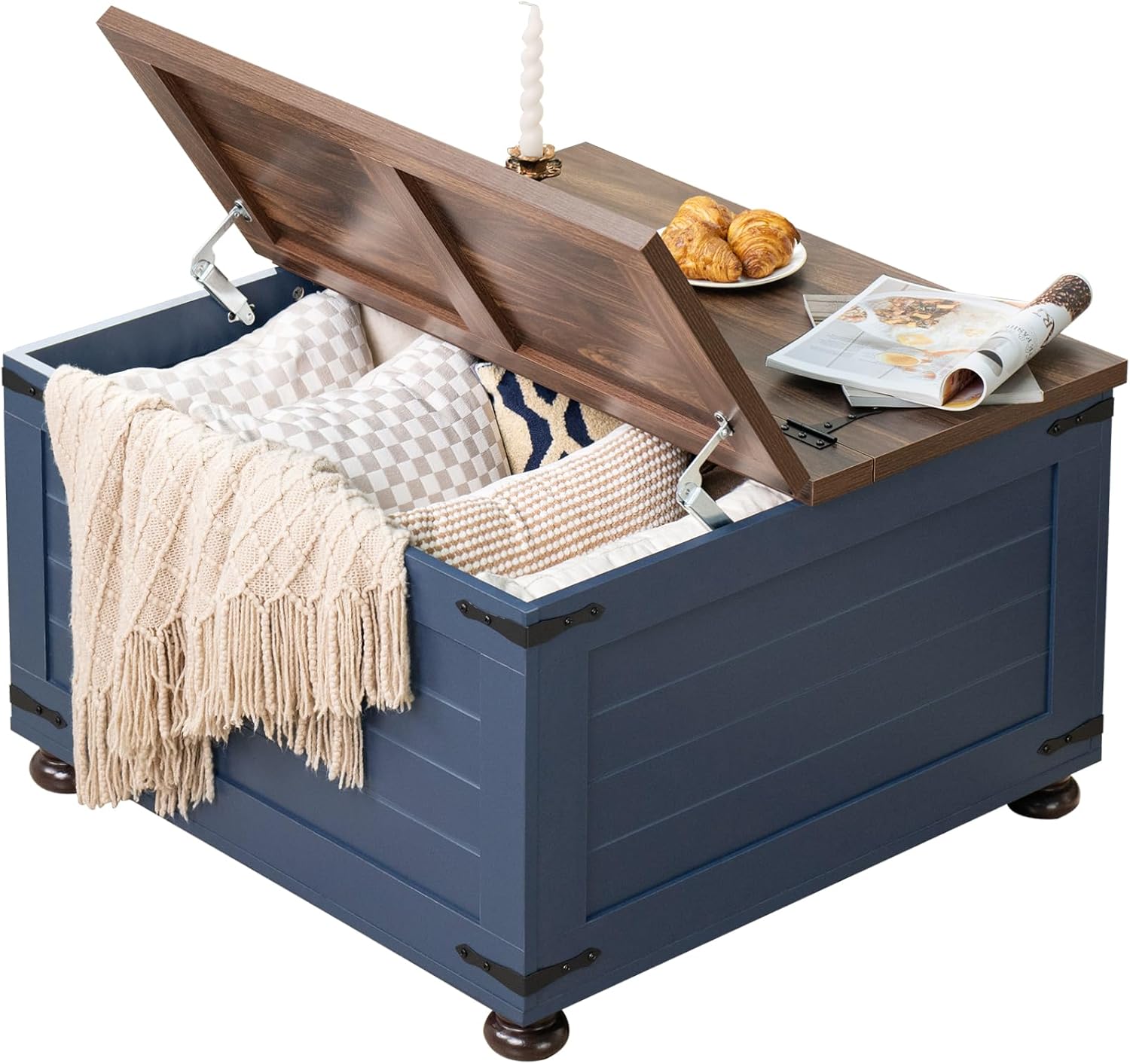 Farmhouse Coffee Table with Hidden Storage, 59 Gallon Square Center Table for Li...