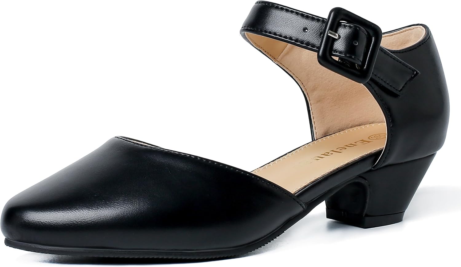 Women's Closed Toe Low Block Heels Ankle Buckle Strap D'Orsay Pumps Comfortable...