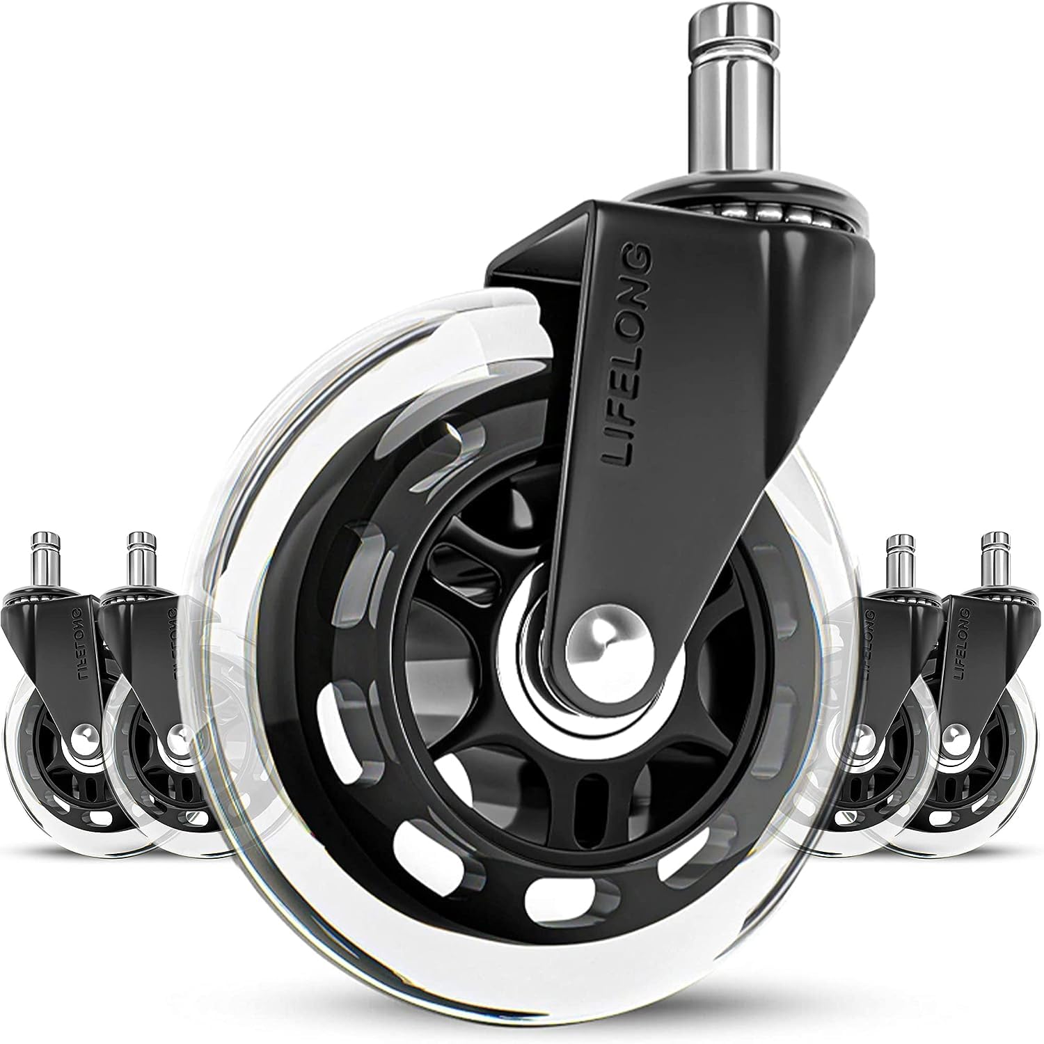 Office Chair Wheels Replacement Rubber Chair casters for Hardwood Floors and Car...