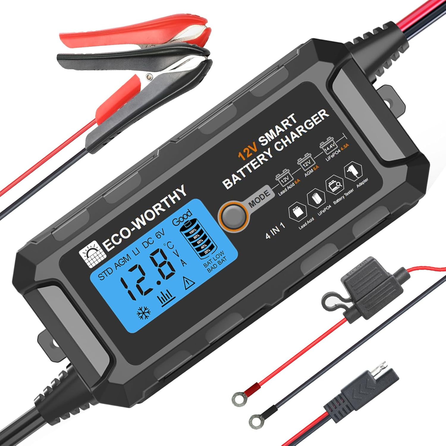 ECO-WORTHY 5Amp 12V Automatic Smart Battery Charger and Maintainer with LCD Disp...