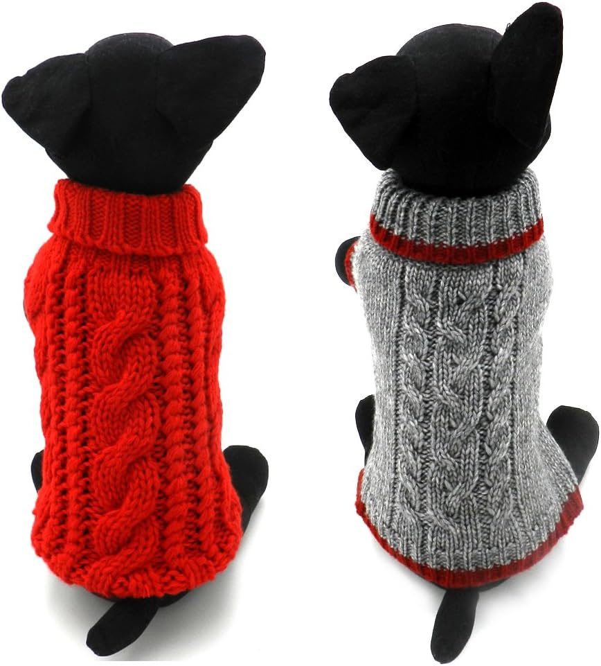 Dog Sweater, 2 Pack Wool Turtleneck Classic Handwork Knit Dog Sweater for Small...
