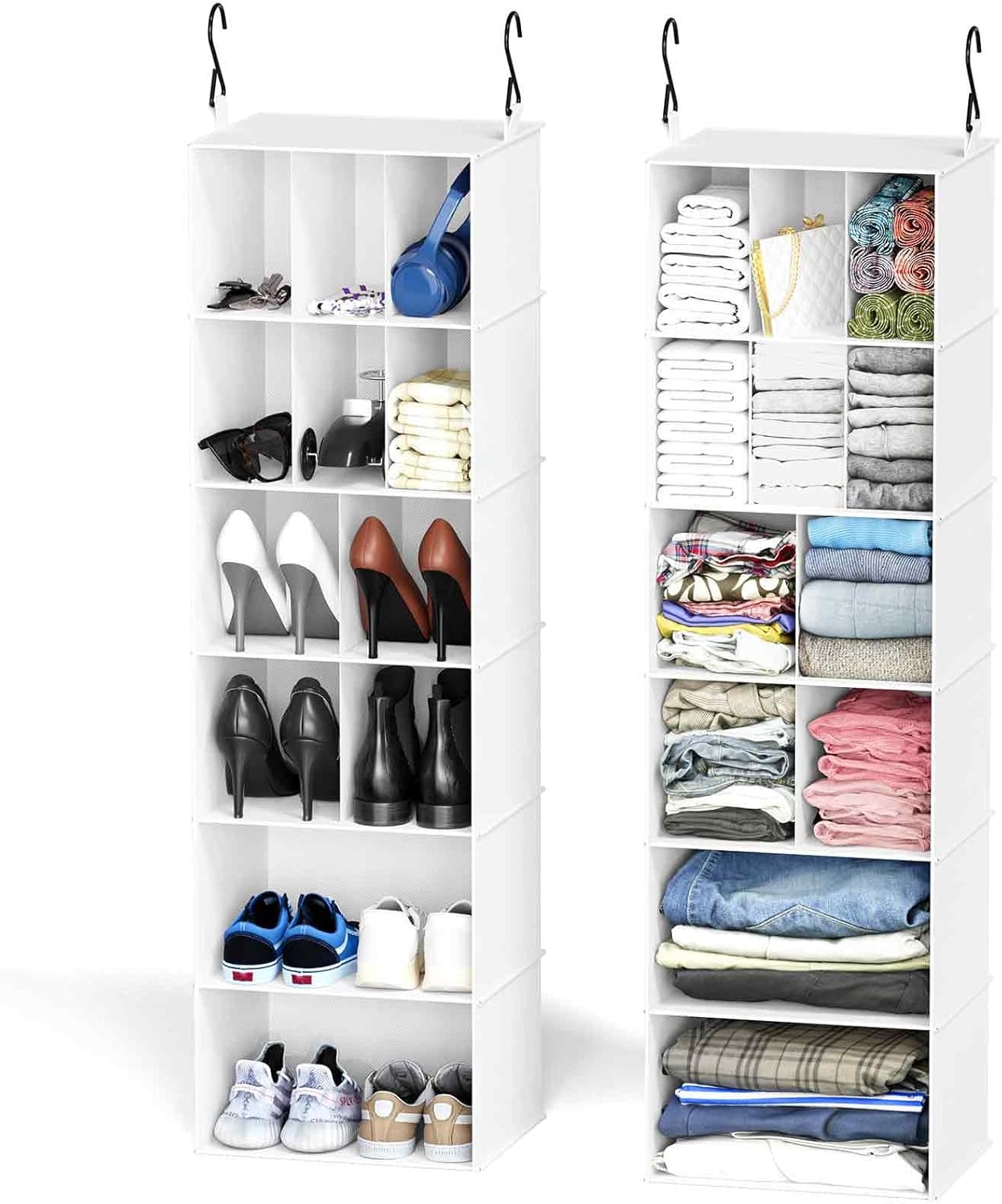 SpaceAid 2 Pack Hanging Closet Organizer and Storage with Dividers, 24 Compartme...