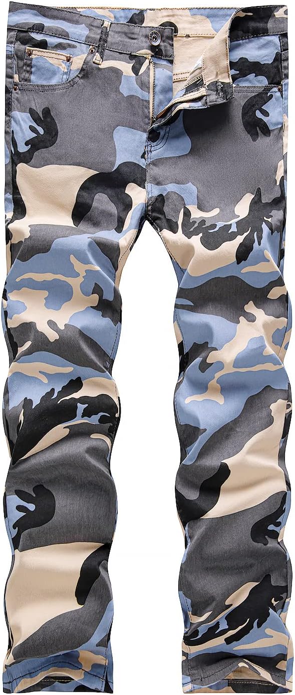 WULFUL Men's Slim Fit Skinny Stretch Comfy Jeans Denim Pants Camouflage03 31W x...
