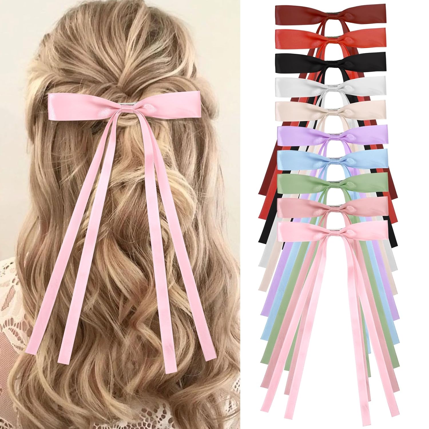Hair Bows for Women,10 PCS Large Bow Hair Clips Tassel Ribbon Bowknot With Long...