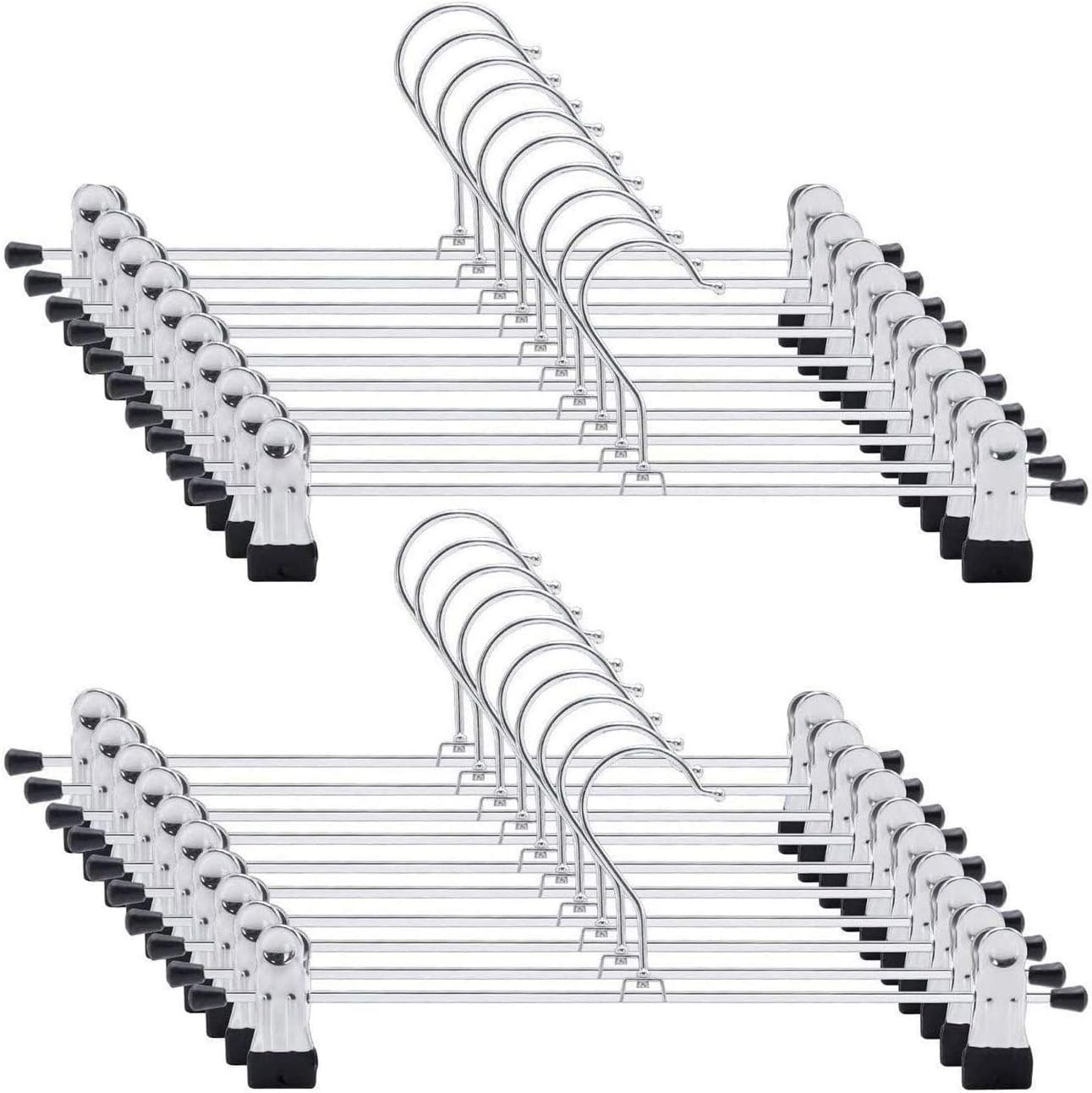 Trouser Hanger, 20Pack Pant Hangers Space Saving Skirt Hangers with Clips Adjust...