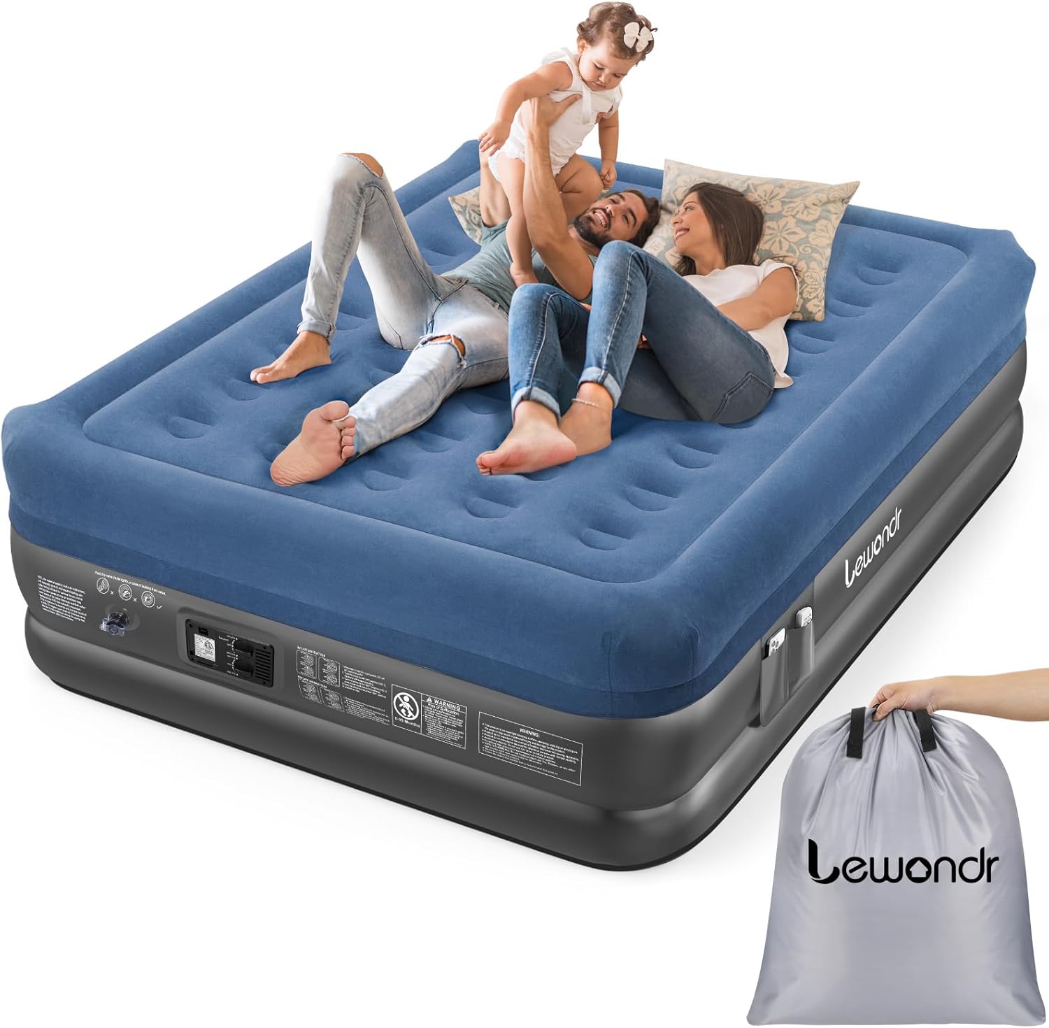 Lewondr Queen Air Mattress with Built in Pump, 18" Deluxe Blow Up Mattress Airbe...