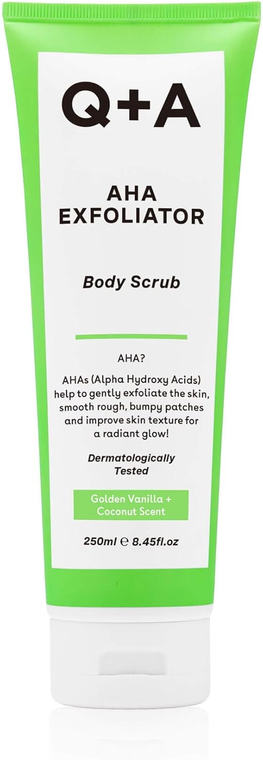 Q+A AHA Exfoliator Body Scrub, Enhanced Body Care with Lactic & Glycolic Acids,...