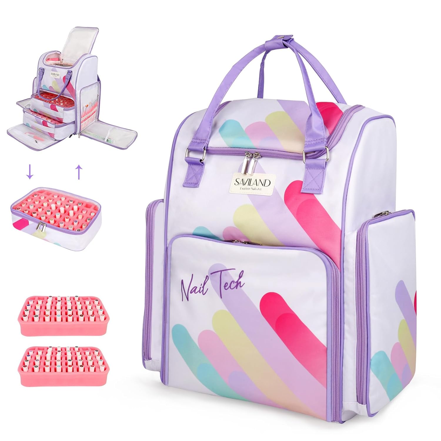 SAVILAND Nail Polish Organizer Bag: 33L Large Nail Bag Organizer Case Holds 80 B...