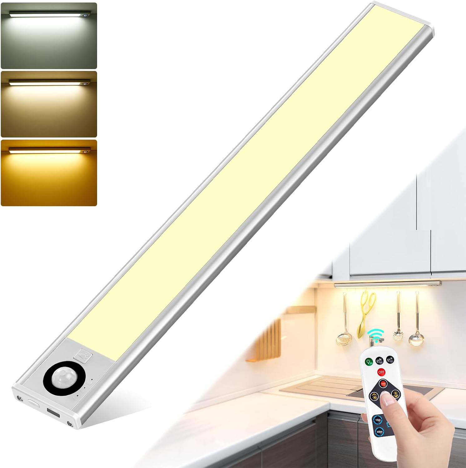 Under Cabinet Kitchen Lights,1Pack 72LEDs Magnetic Wardrobe Lights Motion Sensor...