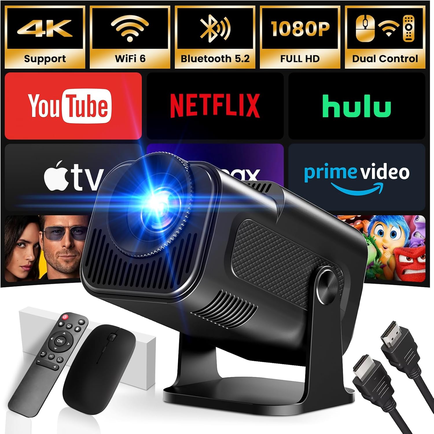 2025 Mini Projector 1920 * 1080P 4K Support Smart Portable Projector with WiFi a...