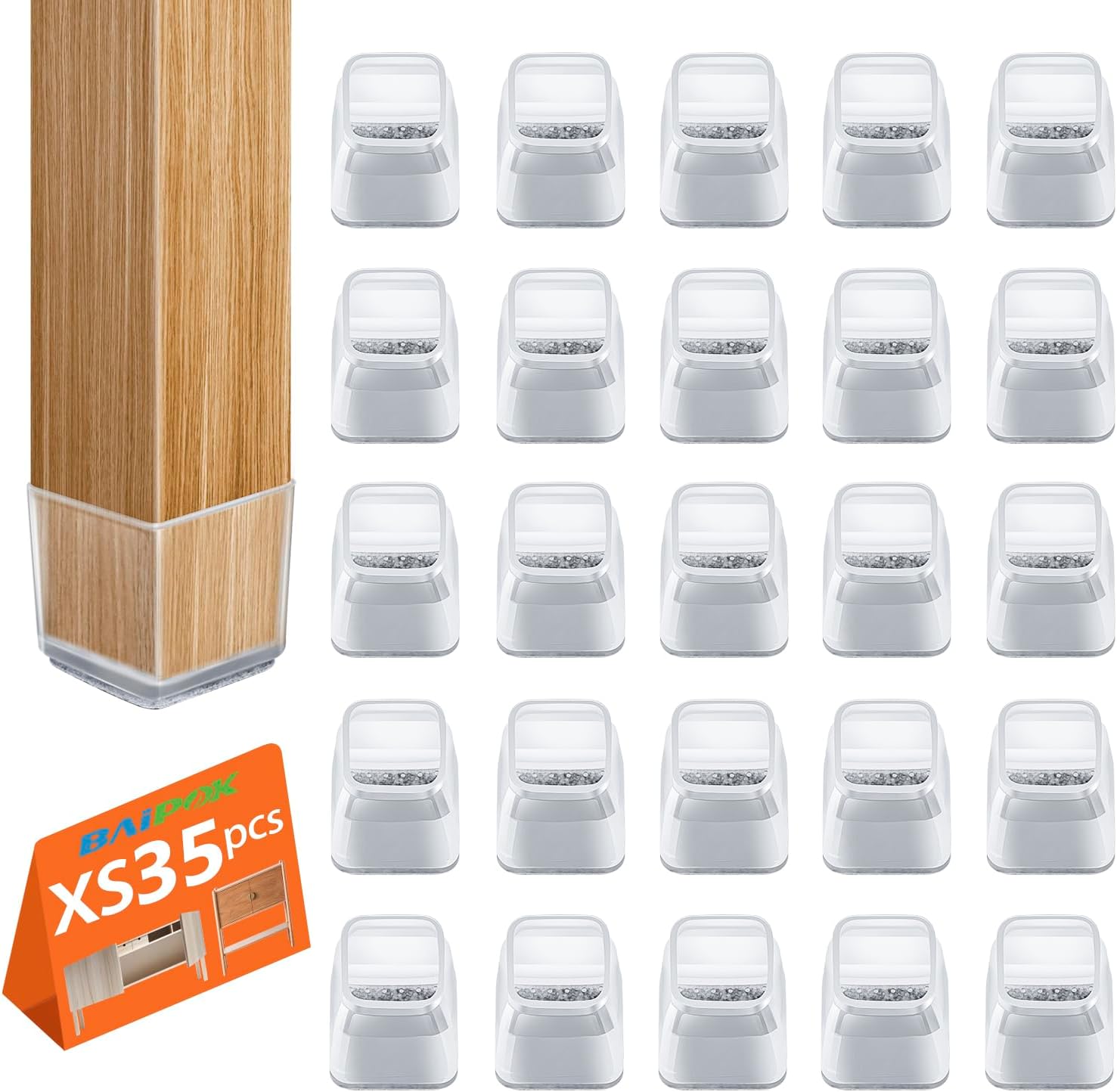Chair Leg Floor Protectors, 35pcs BAIPOK Silicone Chair Leg Covers Caps for Hard...