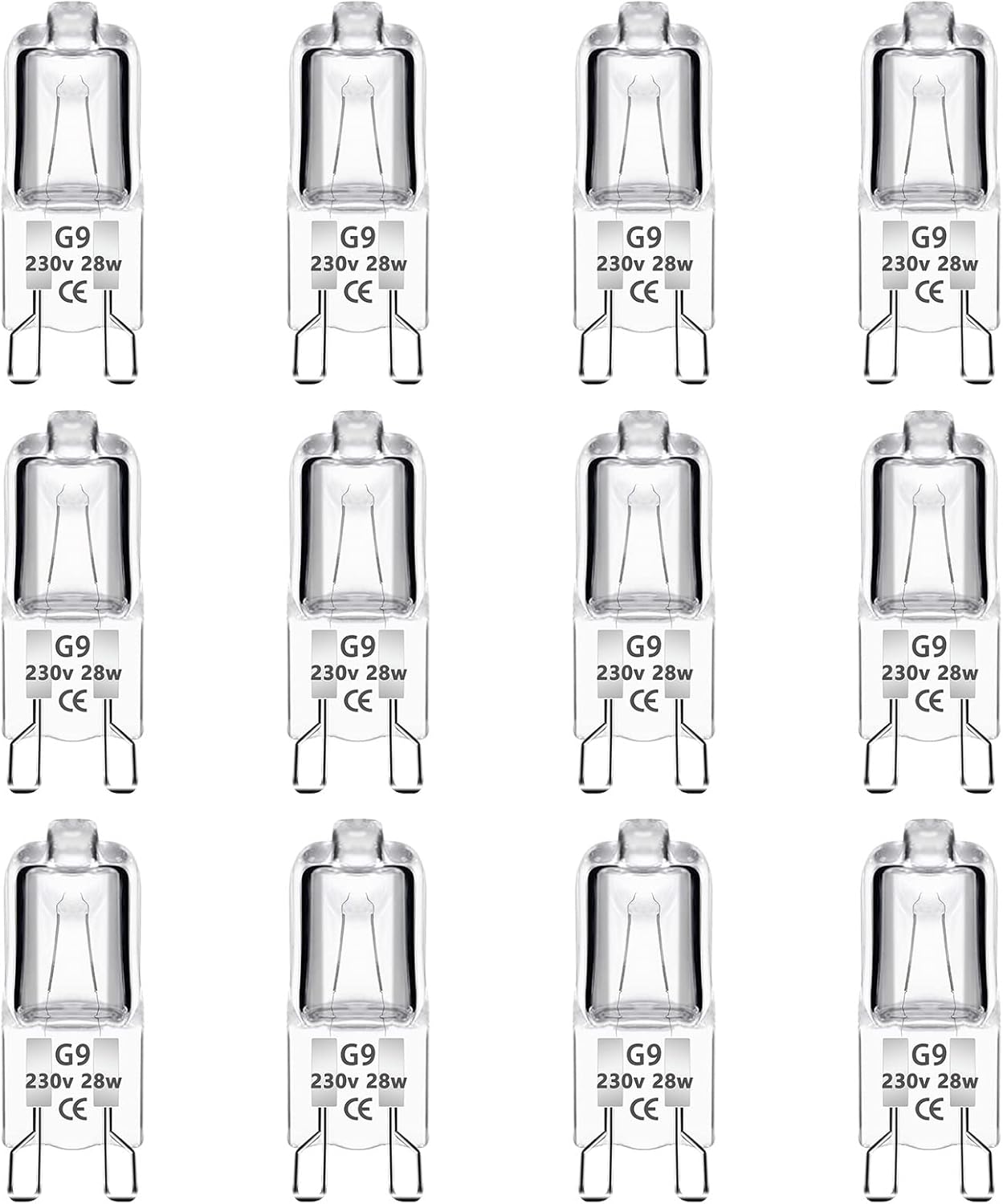 12 Pack G9 Halogen Light Bulbs 28W, 230V Clear Halogen Lamps Dimmable, 2700K War...
