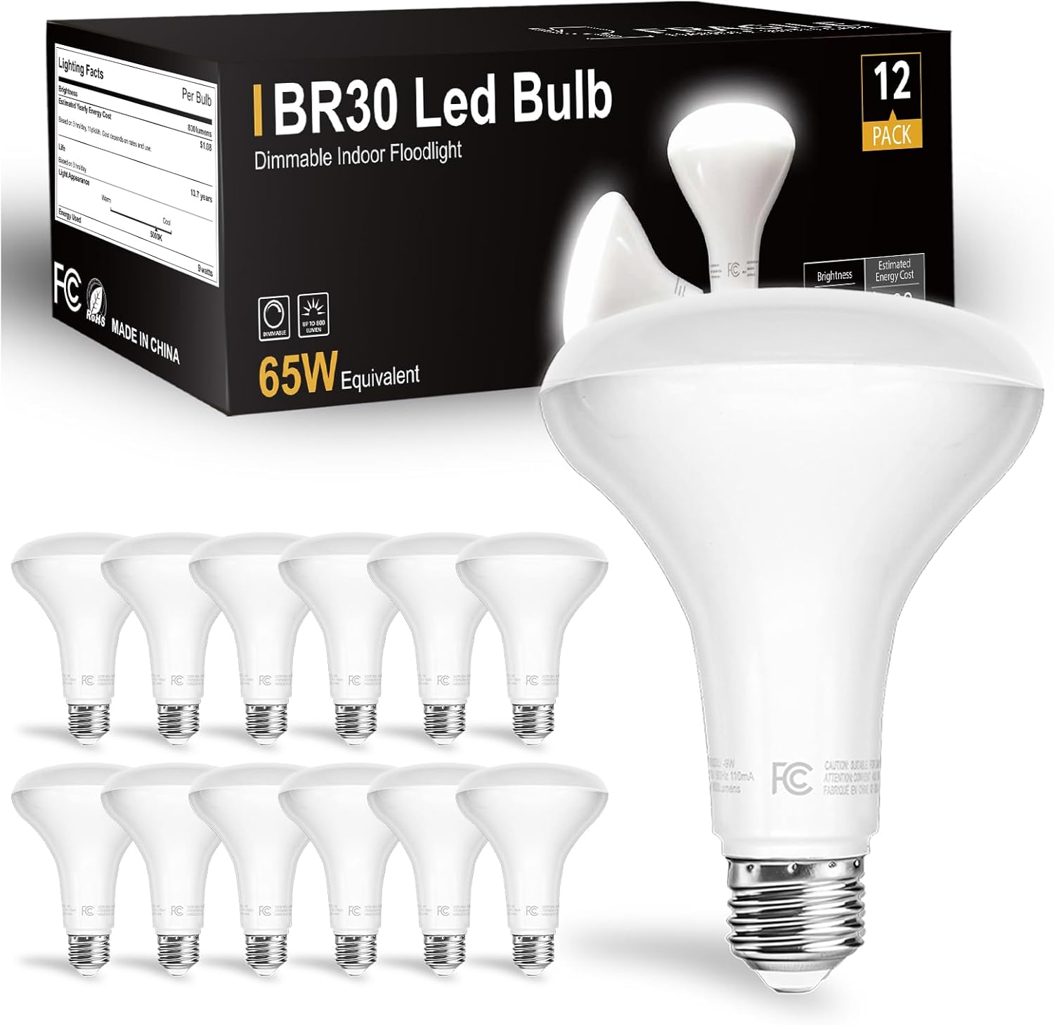 dalattin 12 Pack BR30 LED Bulbs 65W Equivalent, Dimmable Indoor Flood Lights 500...
