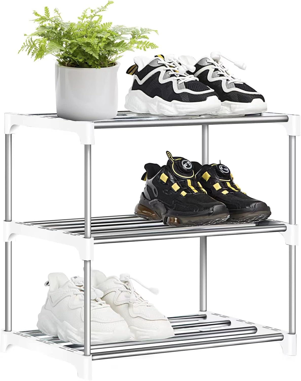 OLYREO 3 Tier White Shoe Rack, Shoe Rack Small, Mini Shoe Organizers, Slim Stack...