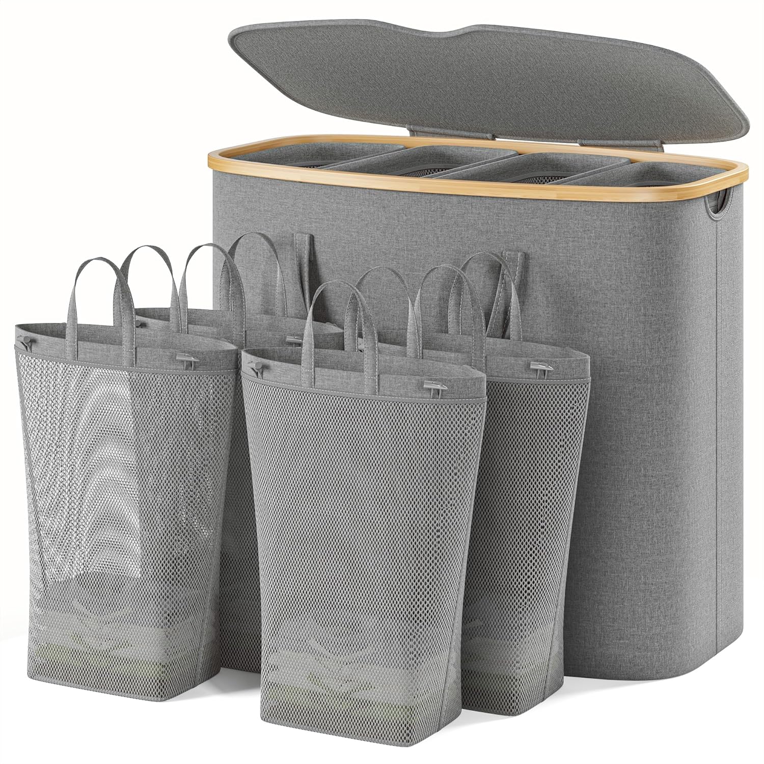 Raybee Laundry Basket with Lid,250L Clothes Hamper for Laundry Hamper 4 Section,...