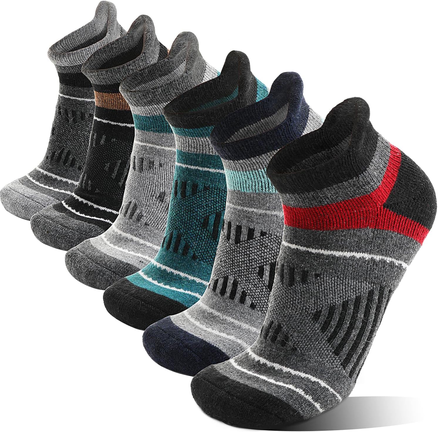 EBMORE 6 Pairs Merino Wool Ankle Hiking Running Socks Compression Support Thick...