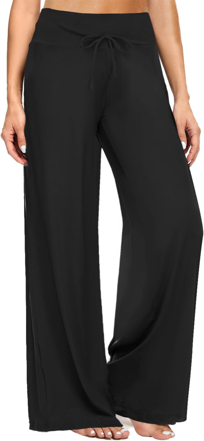 ZOOSIXX Soft Black Pajama Pants for Women, Wide Leg Comfy Casual Lounge Yoga Cap...