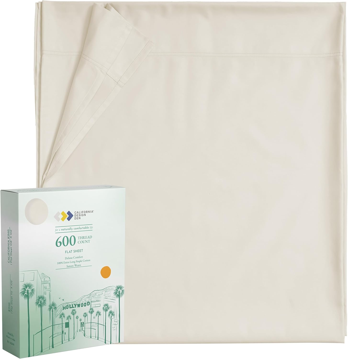 California Design Den Luxury Queen Size Flat Sheet Only - 100% Cotton, 600 Threa...