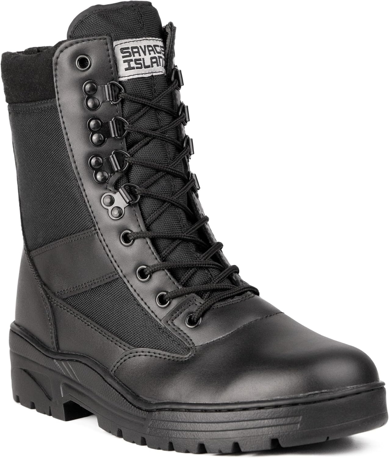 Savage Island Combat Boots Black Leather Side Zip Army 10 UK Black