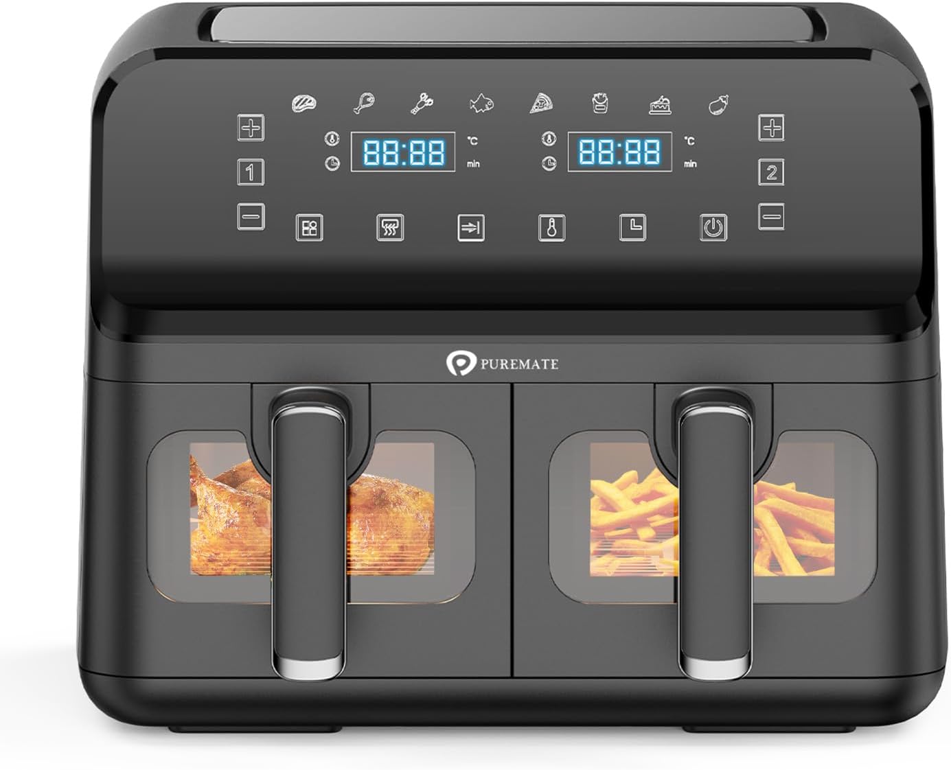 PureMate 9L Dual Air Fryer with Digital Display, Healthy Oil Free 2500W Air Frye...
