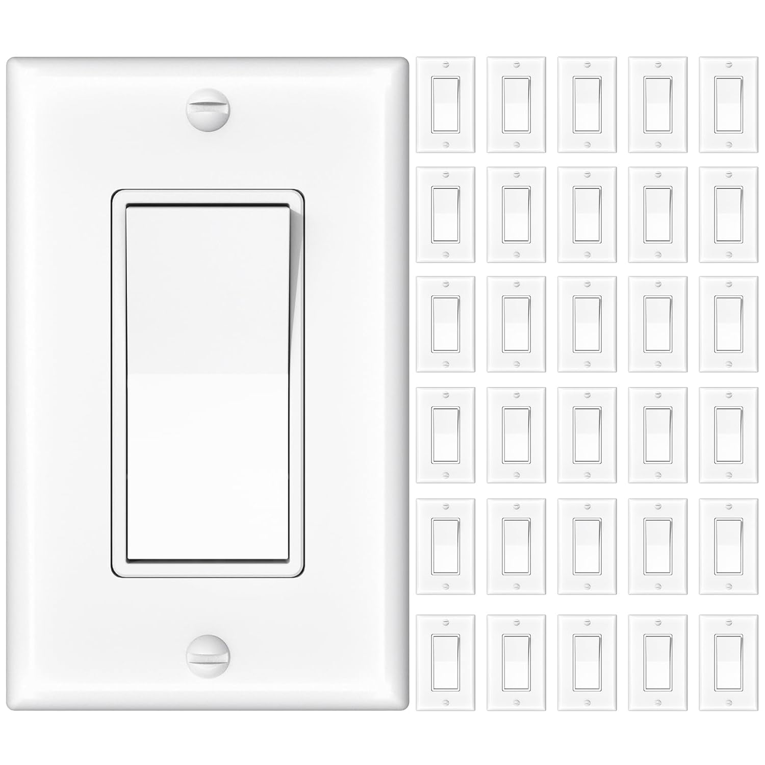 Amico 30 Pack Single Pole Light Switch with Wall Plate, UL Listed, 15A 120/277V,...